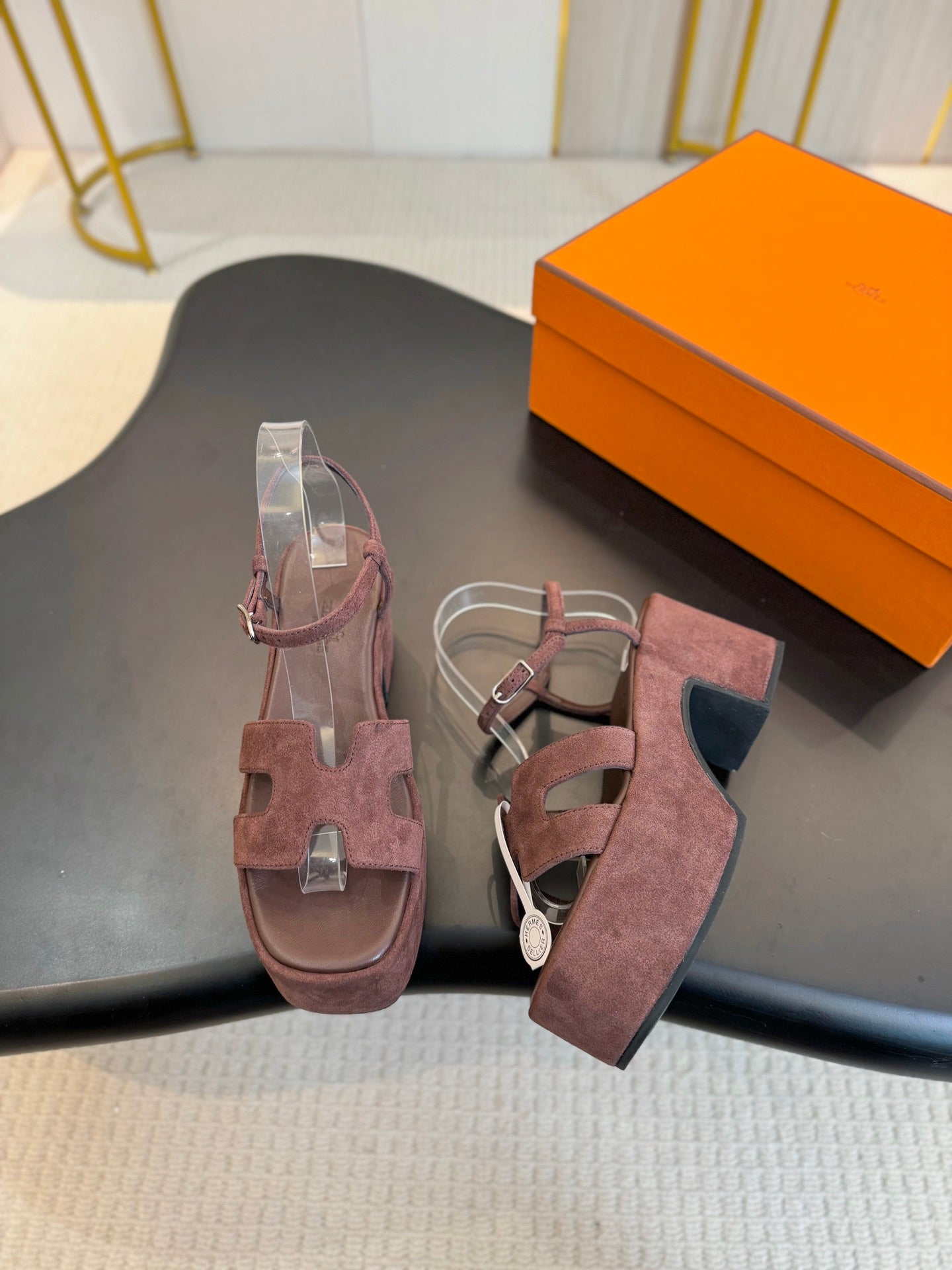 HMS classic chunky heel suede platform sandals 0724112702