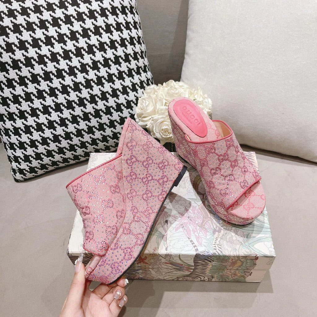 G new printed sequins platform ladies slippers XC07061201