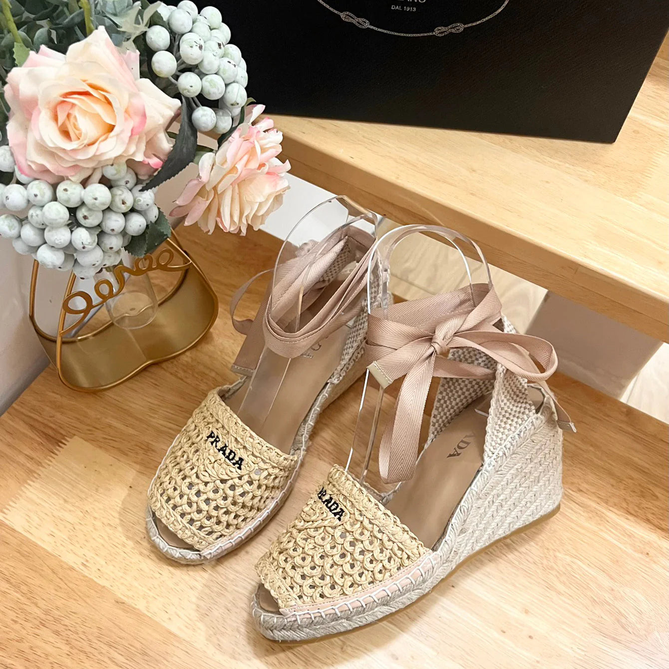 PRD Braided round toe wedge heel lace-up sandals bucket shoes 0724070902