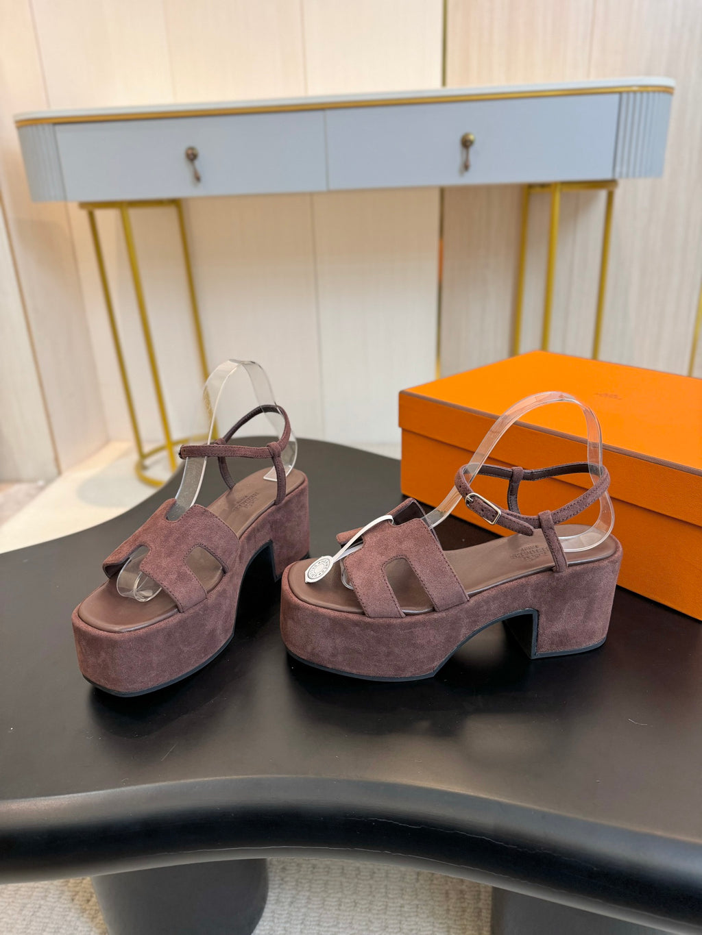 HMS classic chunky heel suede platform sandals 0724112702
