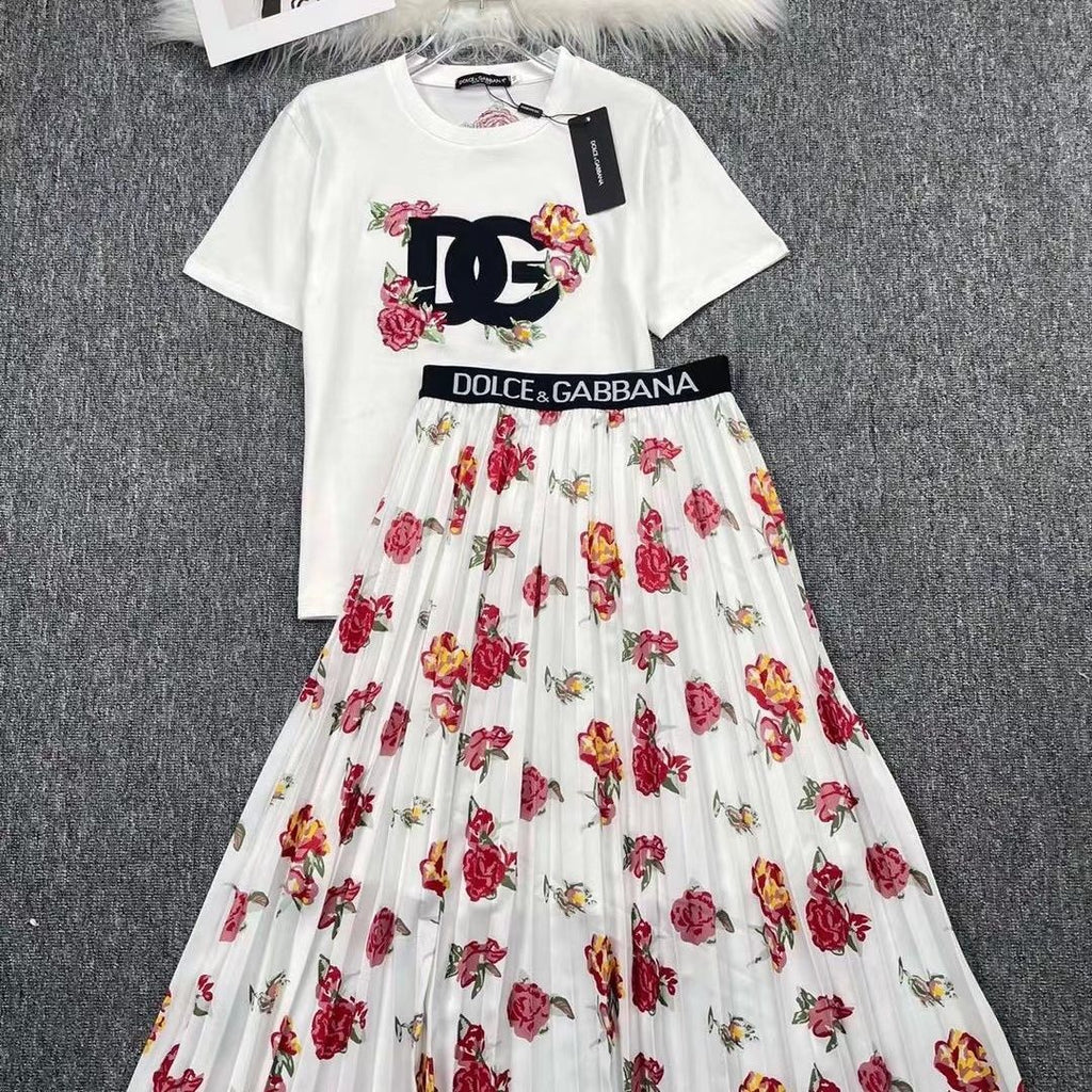 New Letter Badge Embroidery Casual Versatile Cotton Short Sleeve Skirt 1024071125