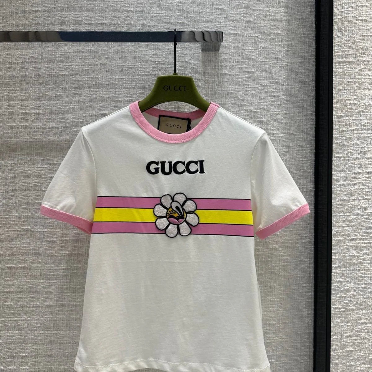 Spring And Summer New Contrast Color Strip Short Sleeve T-shirt 1024042405