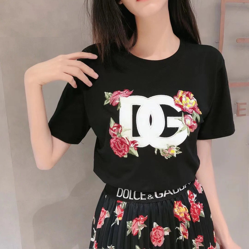 New Letter Badge Embroidery Casual Versatile Cotton Short Sleeve Skirt 1024071125