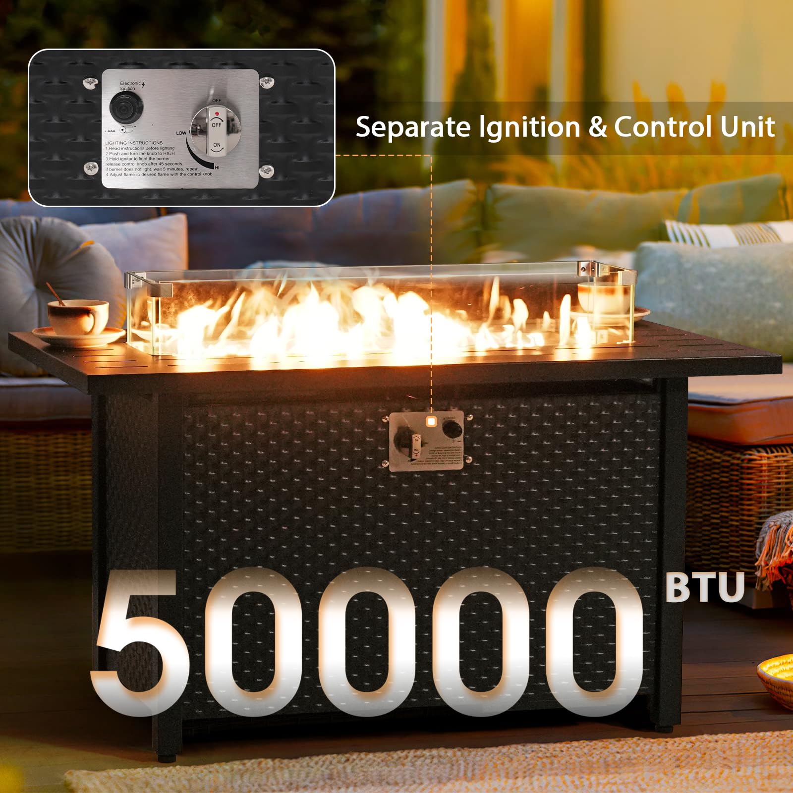 45'' Outdoor Propane Fire Pit Table, 50000 BTU Firepit with Adjustable Flame