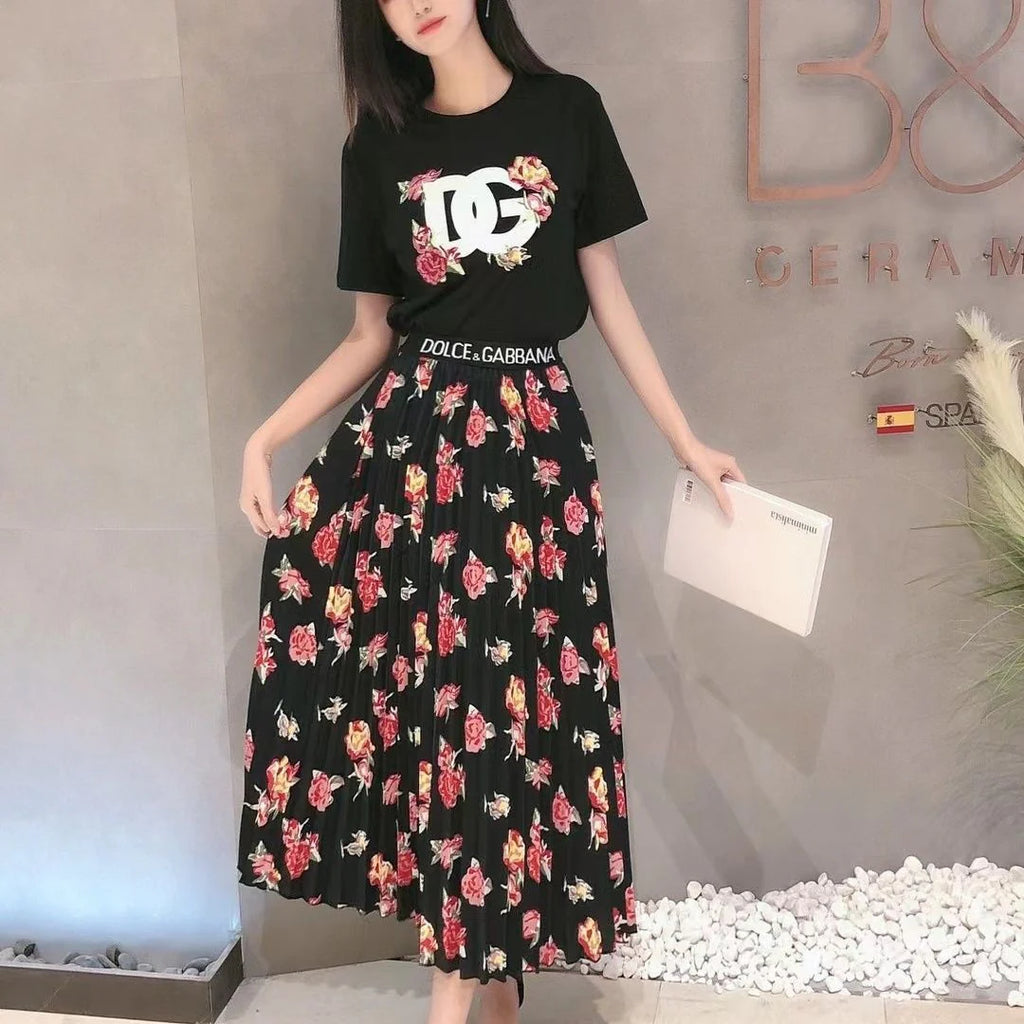 New Letter Badge Embroidery Casual Versatile Cotton Short Sleeve Skirt 1024071125