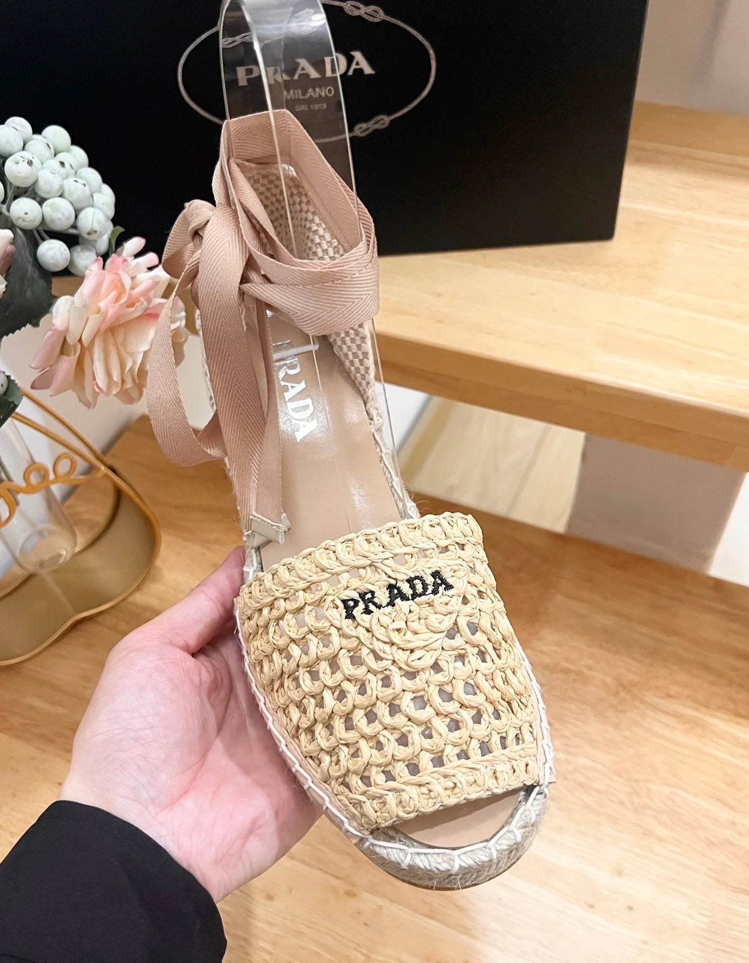 PRD Braided round toe wedge heel lace-up sandals bucket shoes 0724070902