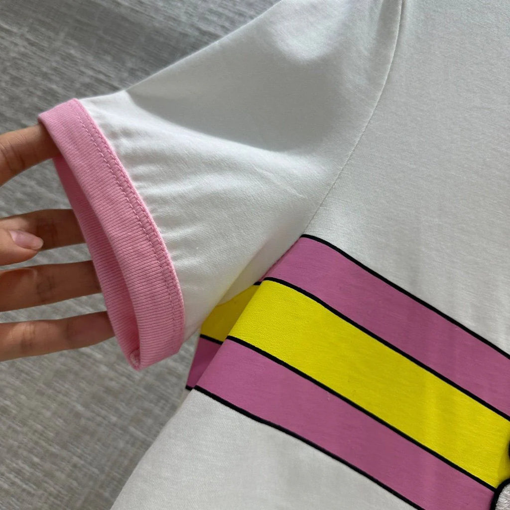 Spring And Summer New Contrast Color Strip Short Sleeve T-shirt 1024042405