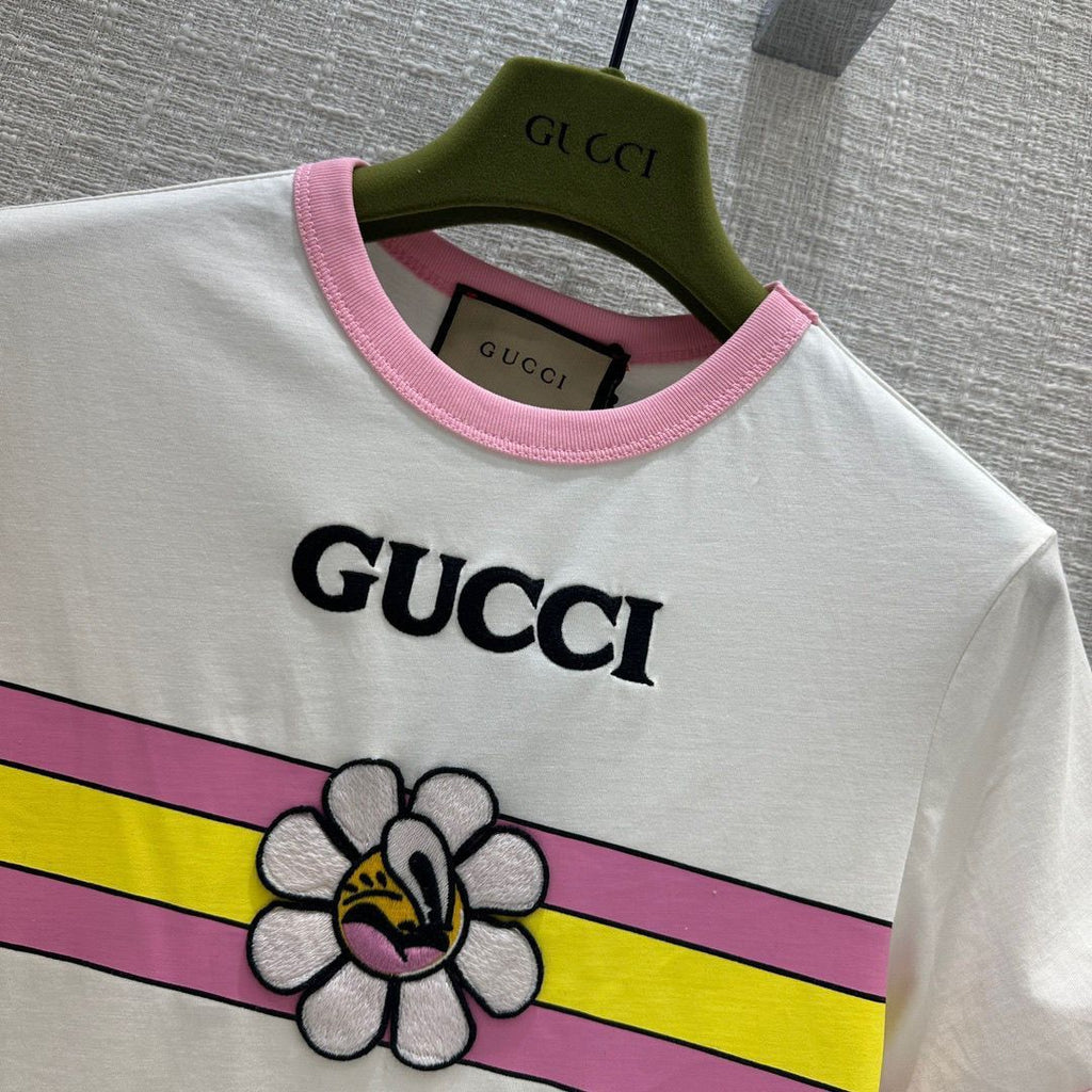 Spring And Summer New Contrast Color Strip Short Sleeve T-shirt 1024042405