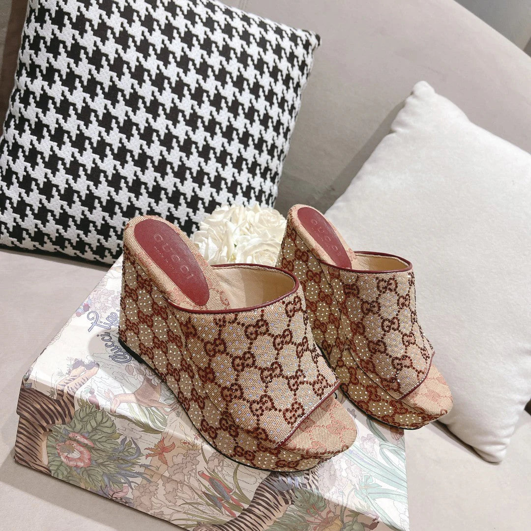G new printed sequins platform ladies slippers XC07061201
