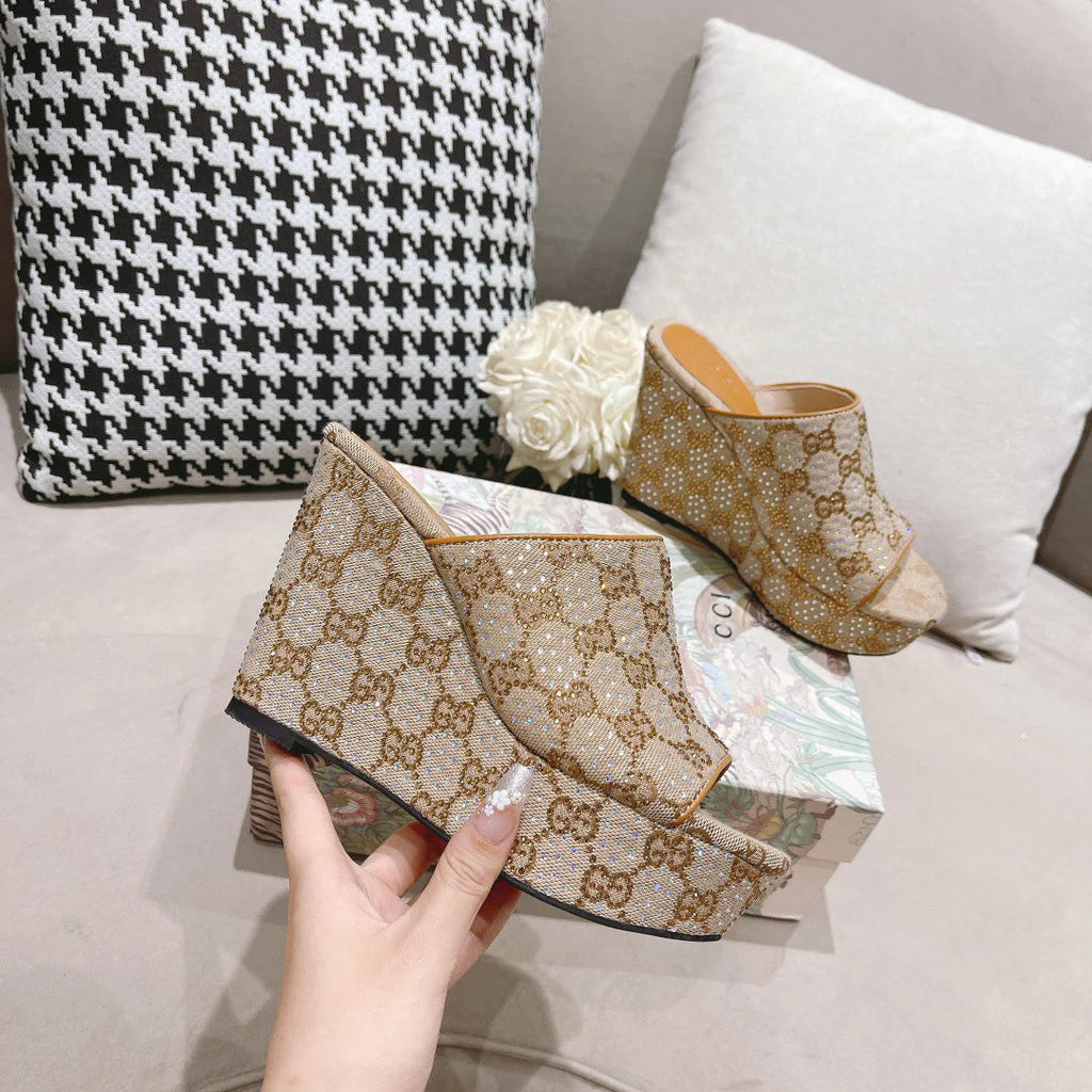 G new printed sequins platform ladies slippers XC07061201
