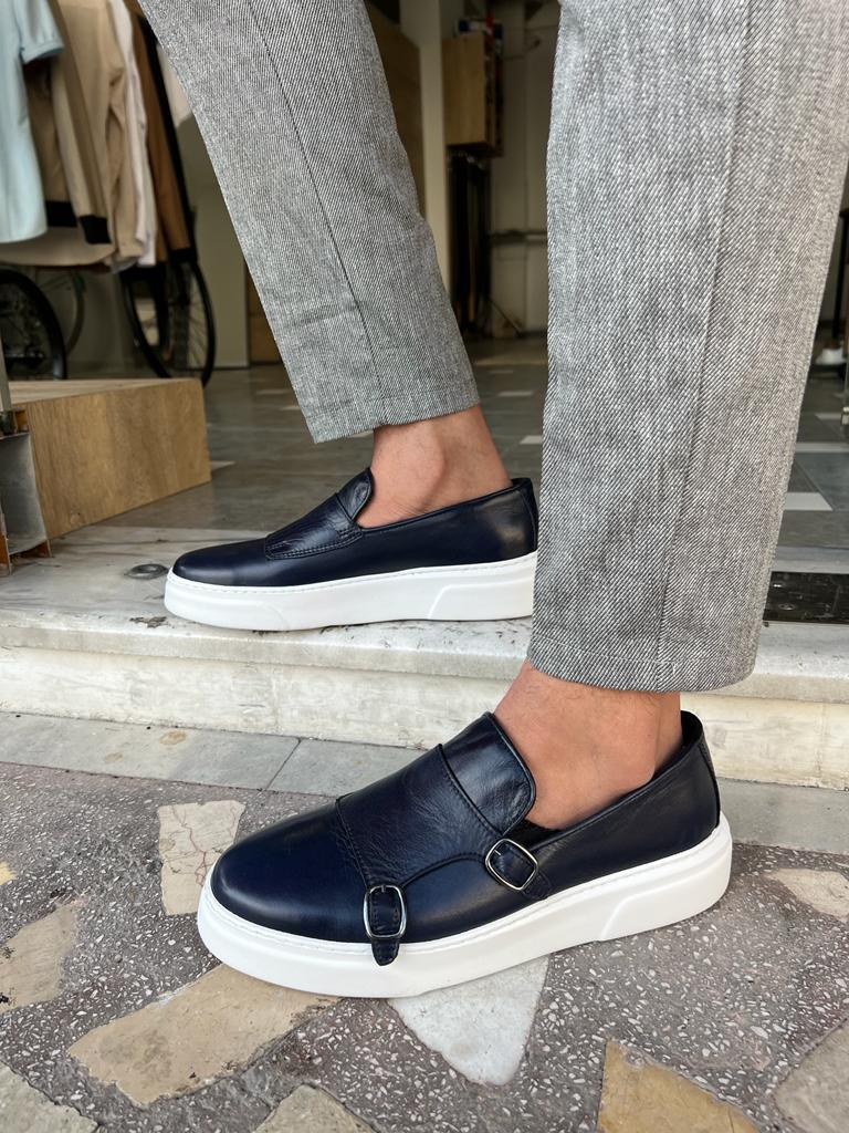 Edmond Navy Blue Double Monk Strap Shoes