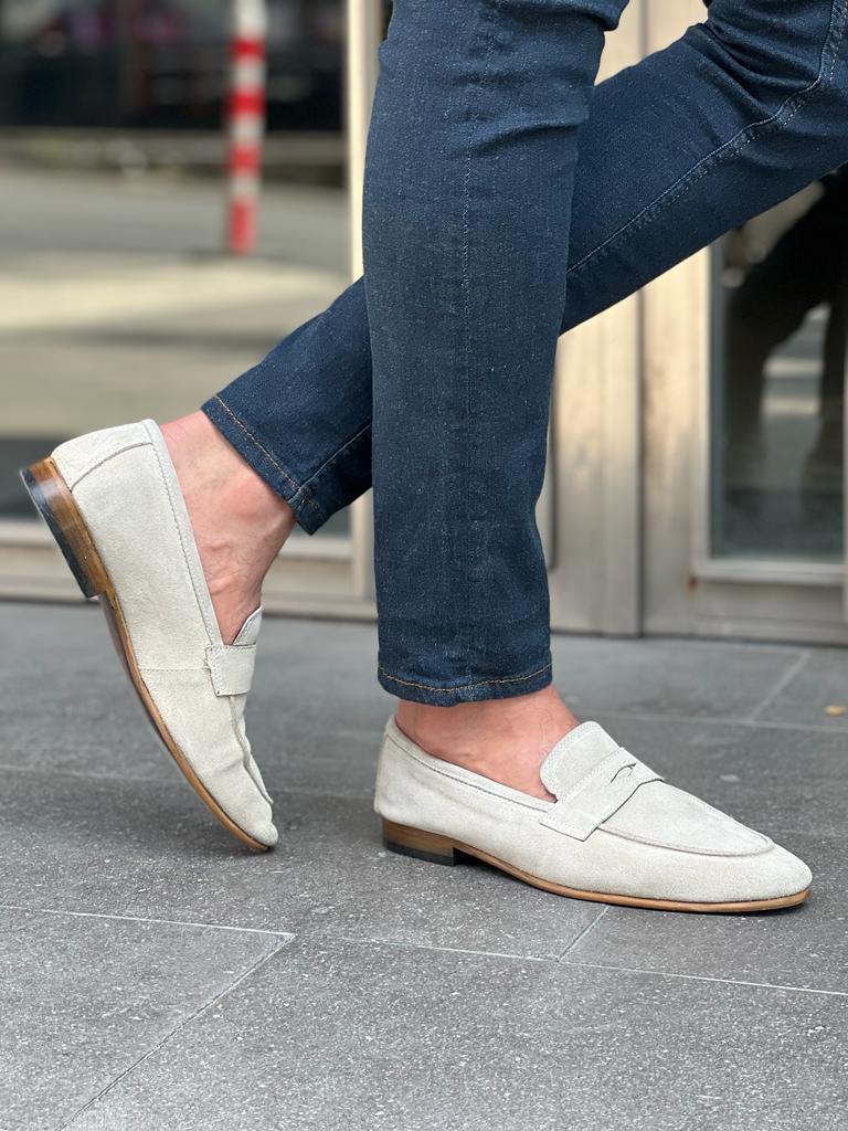 Laughlin Beige Suede Penny Loafers