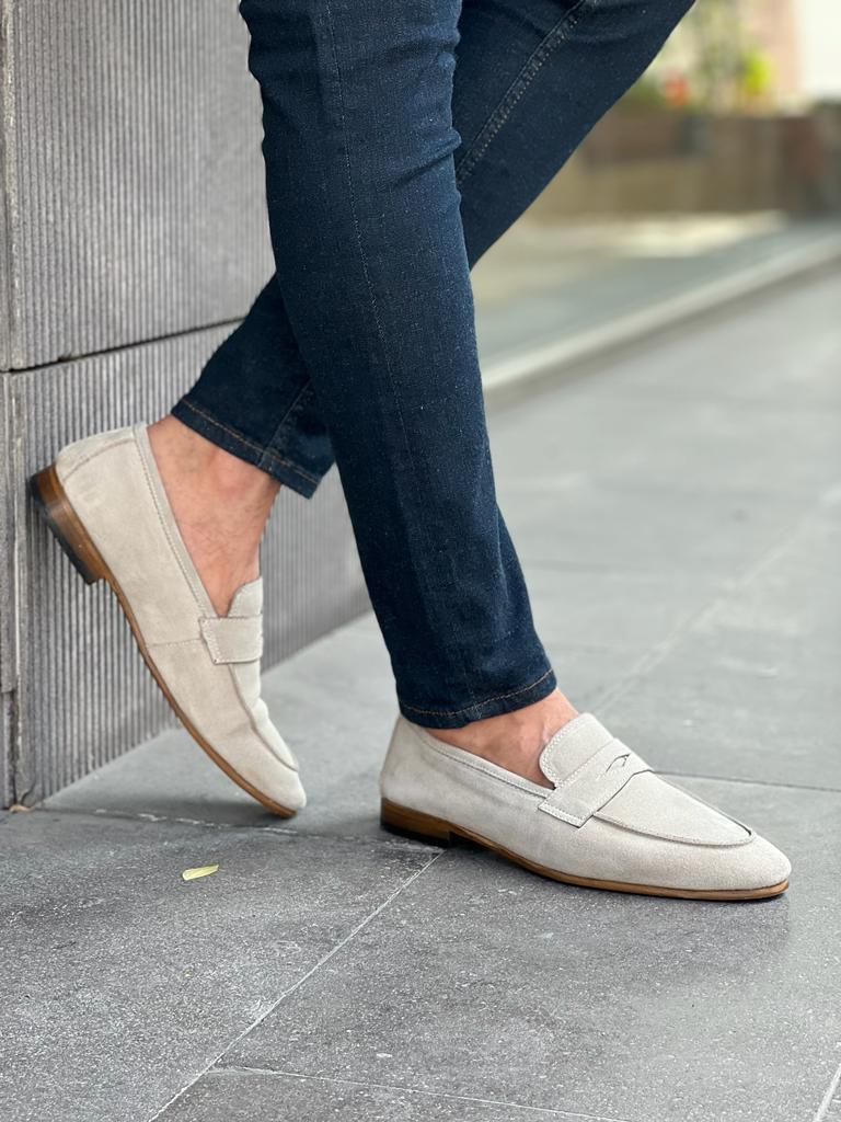 Laughlin Beige Suede Penny Loafers