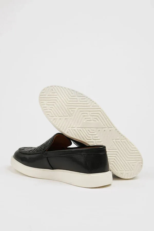 Marion Men's Woven Pattern Black Loafers