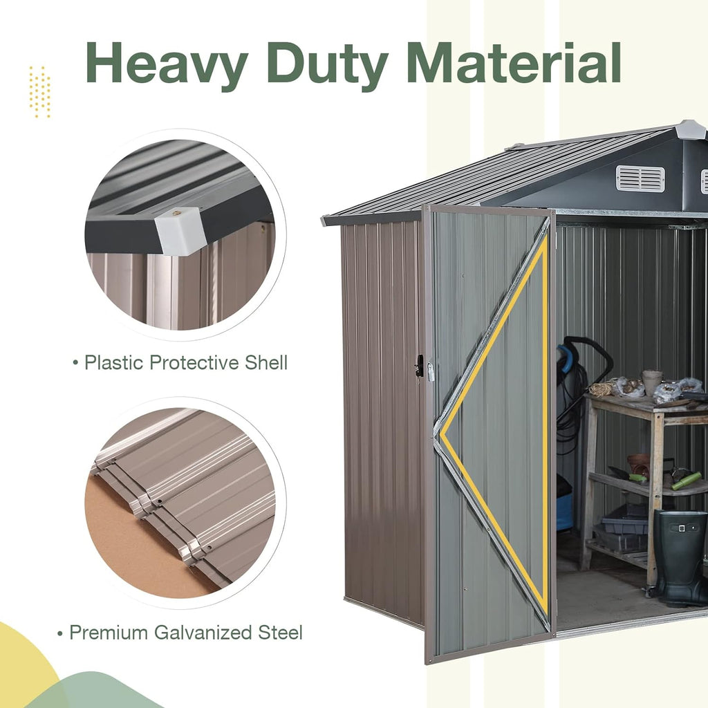 8'x 12' Metal Outdoor Storage Shed Brown Garden Tool Shed for Backyard & Patio