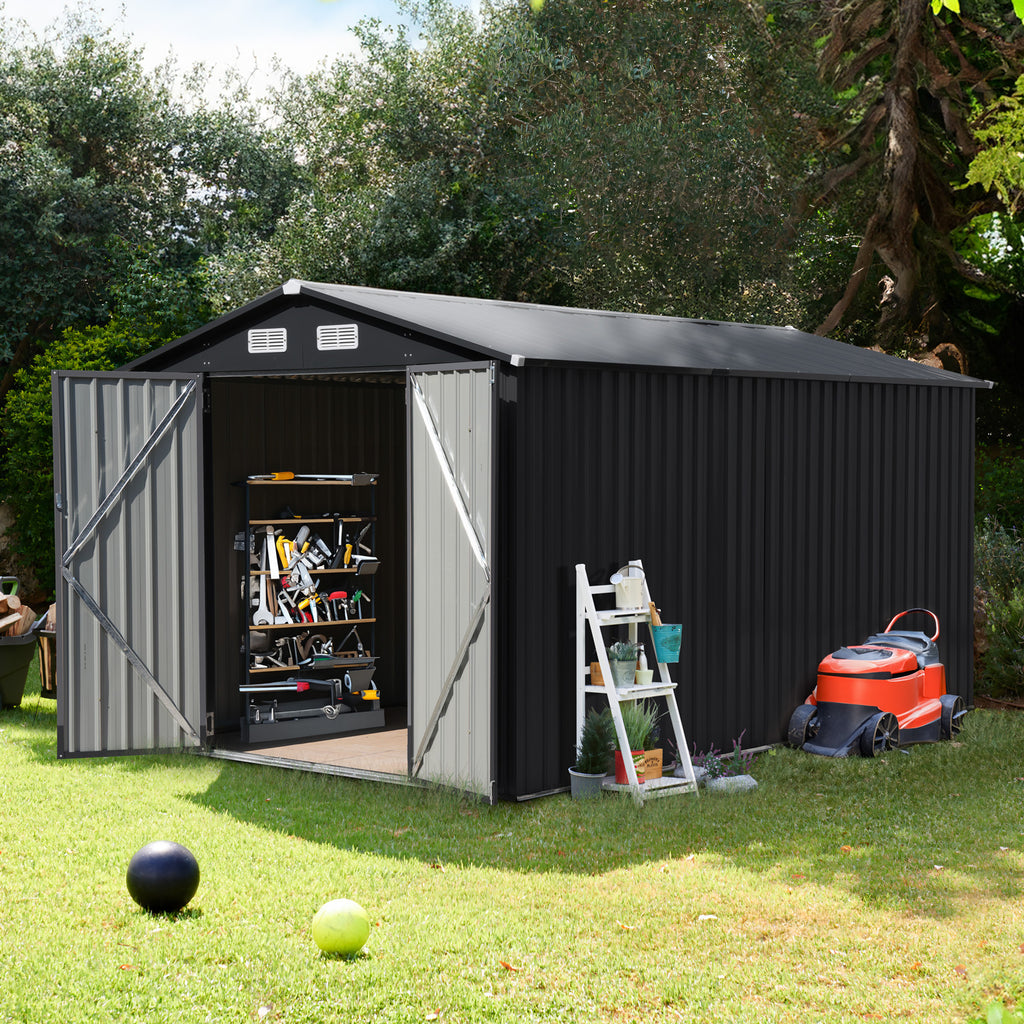 Metal Outdoor Storage Shed Heavy Duty Steel Garden Tool Shed, Black