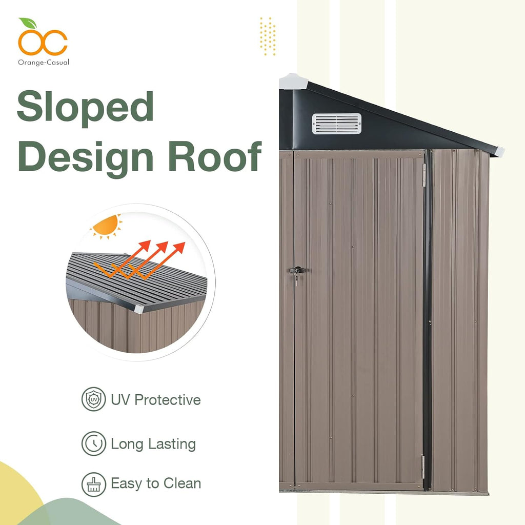 8'x 12' Metal Outdoor Storage Shed Brown Garden Tool Shed for Backyard & Patio