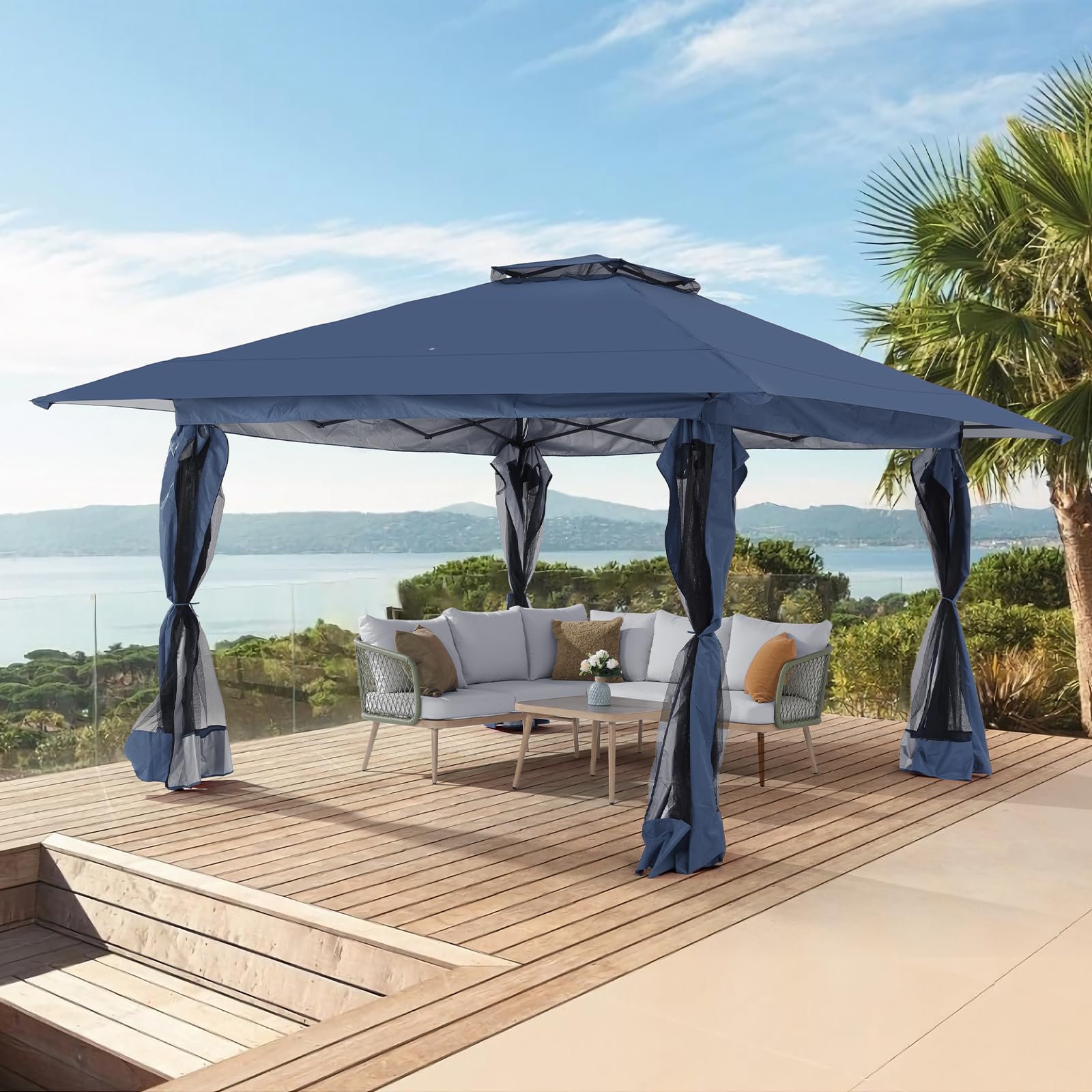 13’x13’ Pop Up Gazebo With Mosquito Netting, Outdoor Canopy Tent Shade, 5 colors, Metal Frame