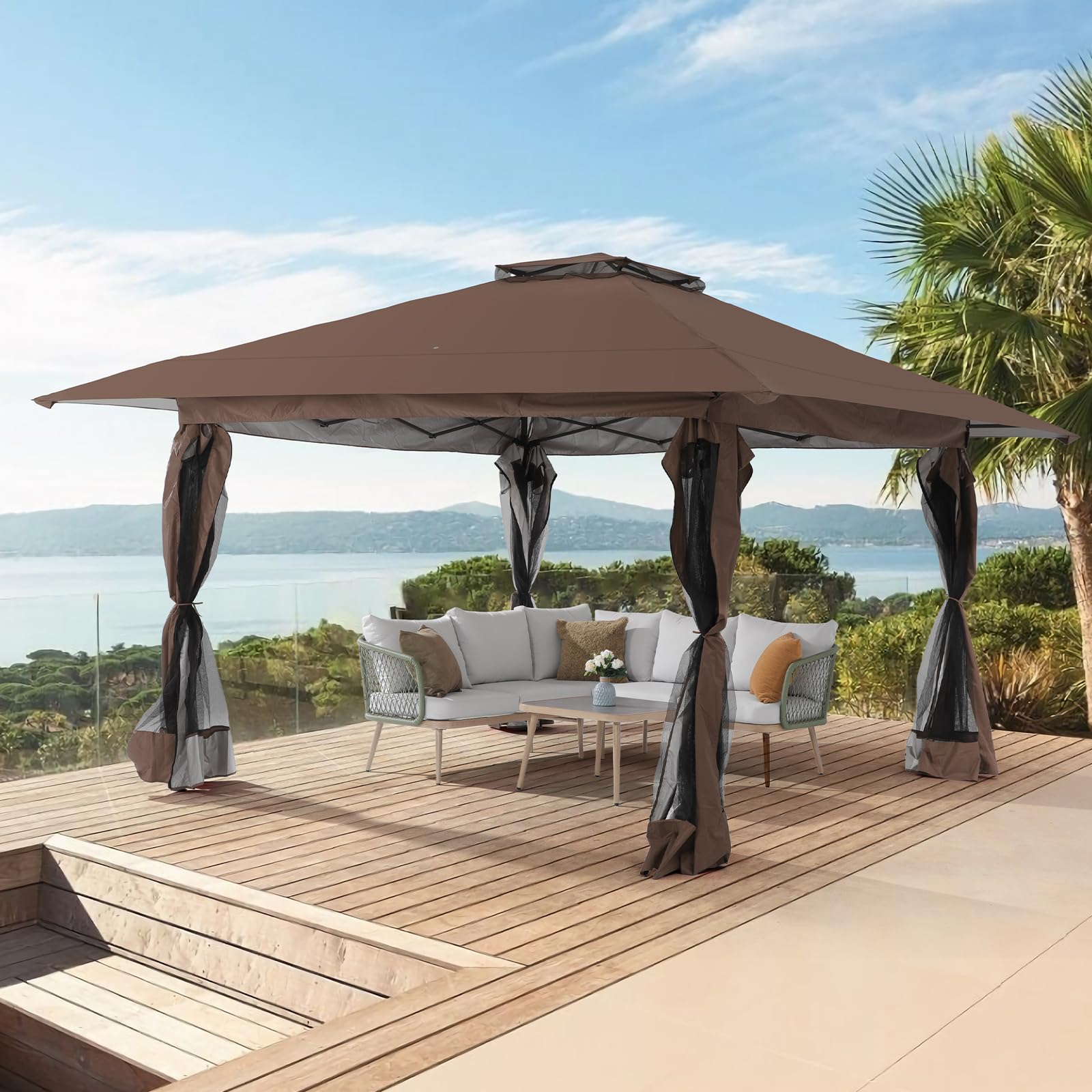 13’x13’ Pop Up Gazebo With Mosquito Netting, Outdoor Canopy Tent Shade, 5 colors, Metal Frame
