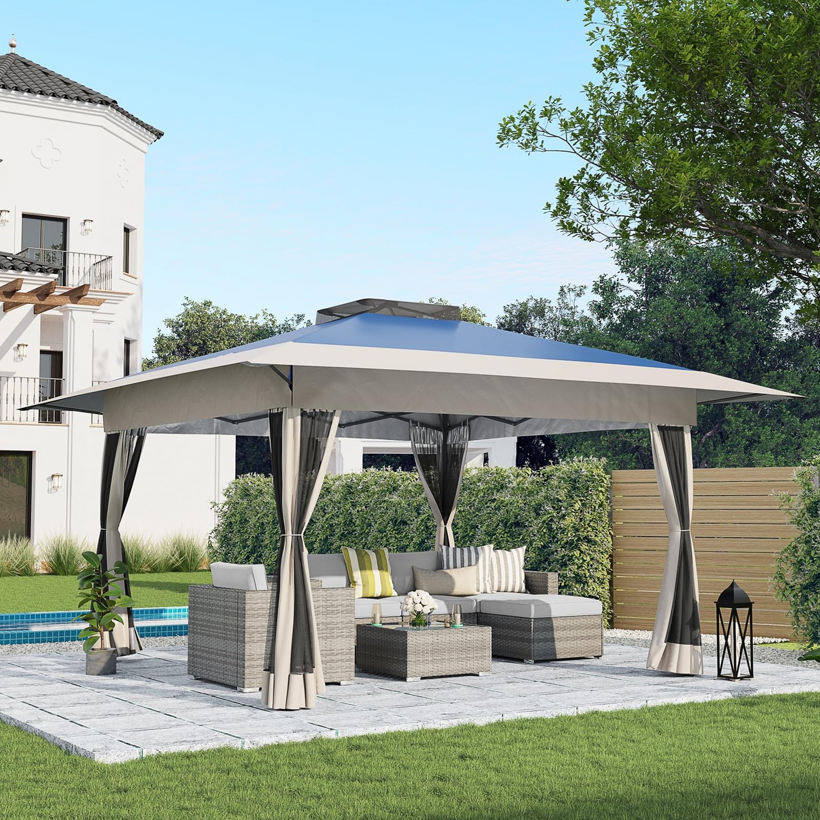 13’x13’ Pop Up Gazebo With Mosquito Netting Outdoor Canopy Tent Shade, Metal Frame